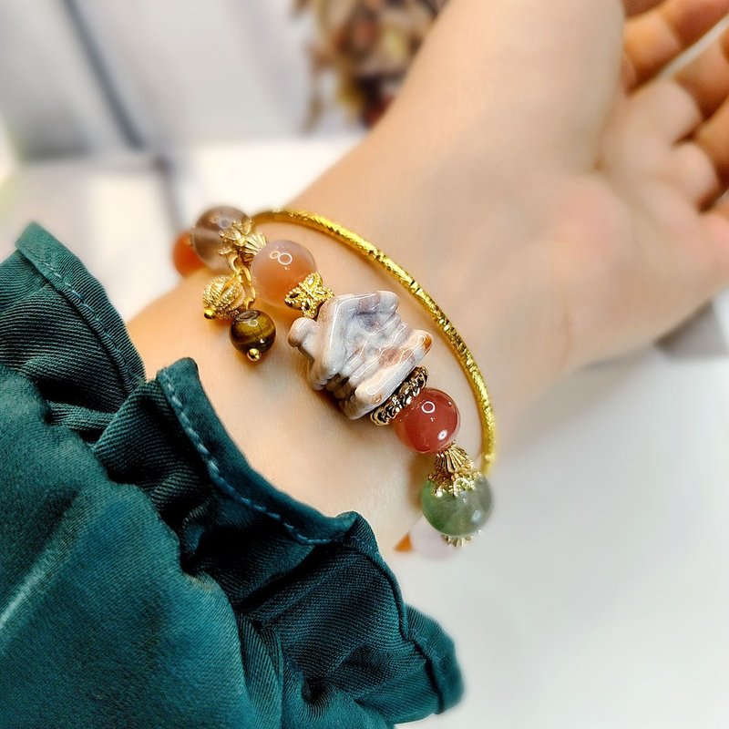 糖果屋 | 珊瑚玉 | 阿拉善 | 绯红玛瑙 | 雪花拉丝萤石 | 黄虎眼 - 手链/手环 - 水晶 