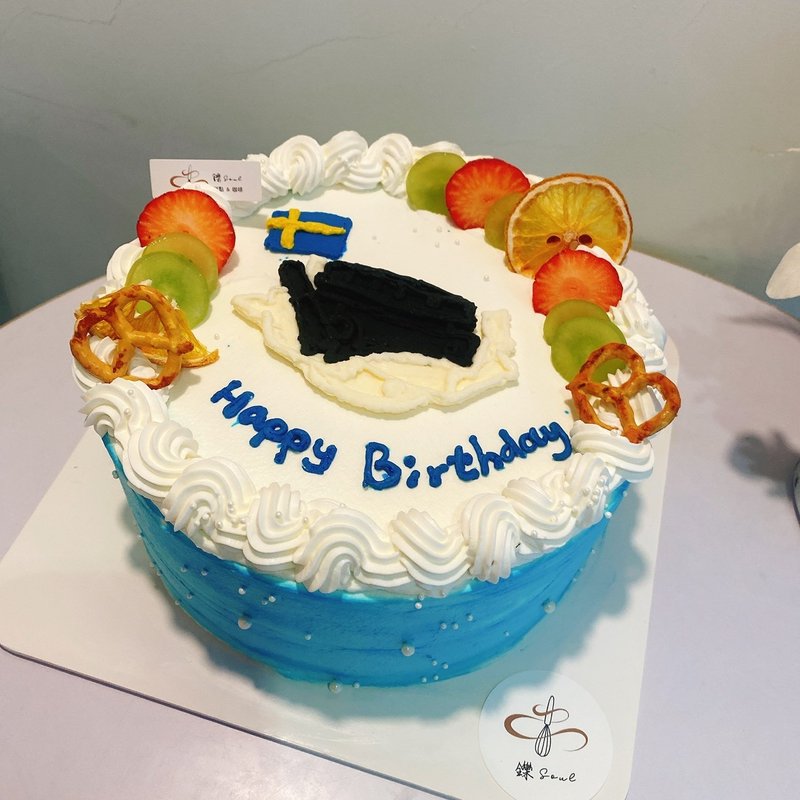 机械齿轮零件 瑞典国旗 绘图蛋糕 纪念日 铄甜点 定制化蛋糕 8寸 - 蛋糕/甜点 - 新鲜食材 