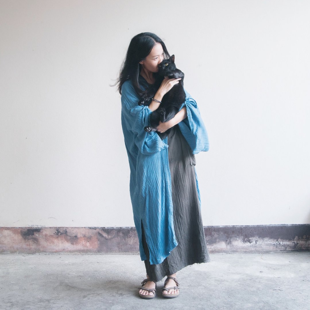 Long Tail Haori Jacket | INDIGO dyed very soft cotton | - 女装短裤 - 棉．麻 蓝色