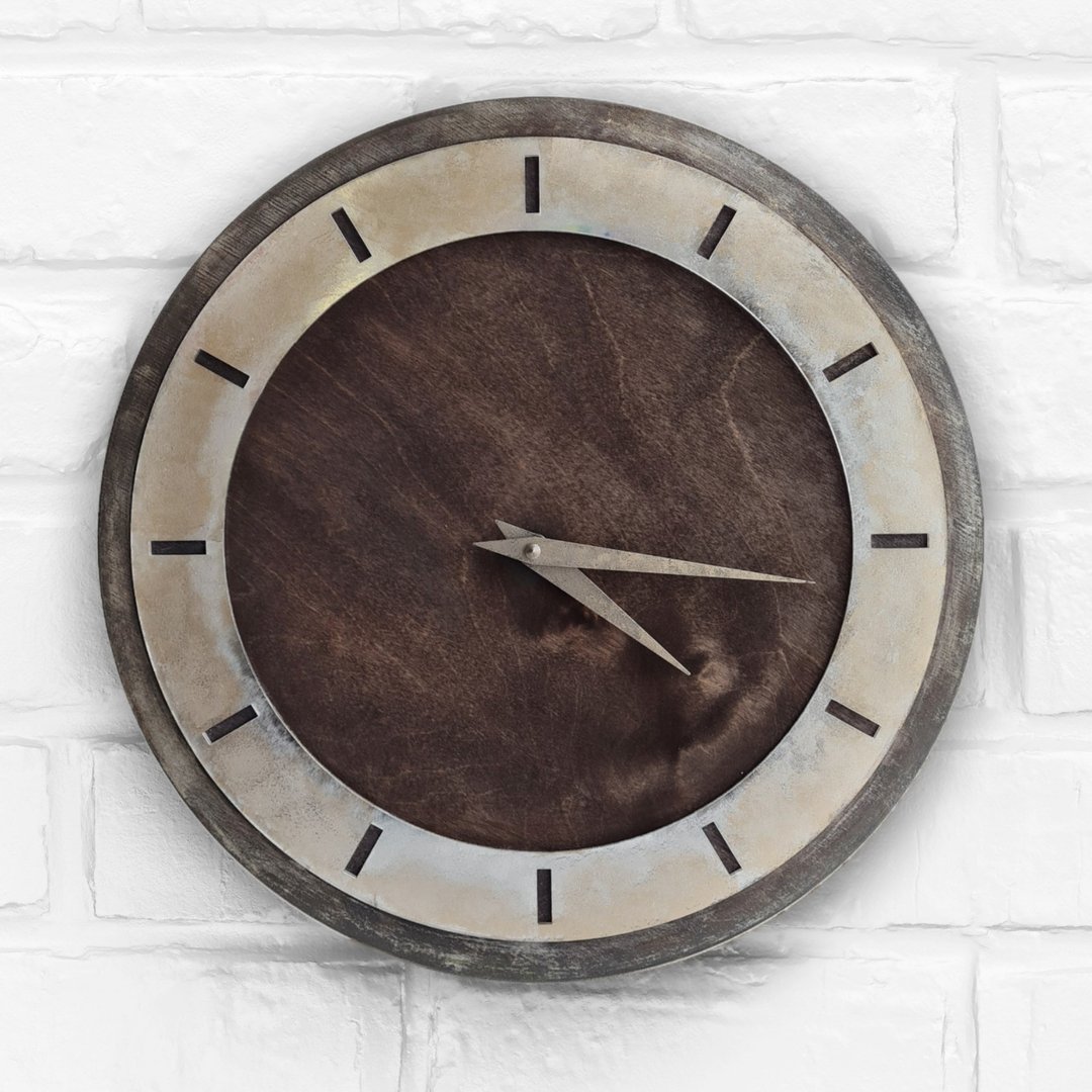 Black brown wooden wall clocks Silver dial Silent wall clock Rustic wall clock - 时钟/闹钟 - 其他材质 银色