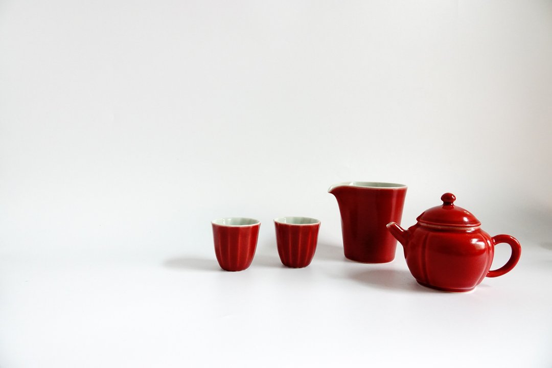 不言美器 朱砂红 四季丰收壶 一壶一盅二杯 - 茶具/茶杯 - 瓷 
