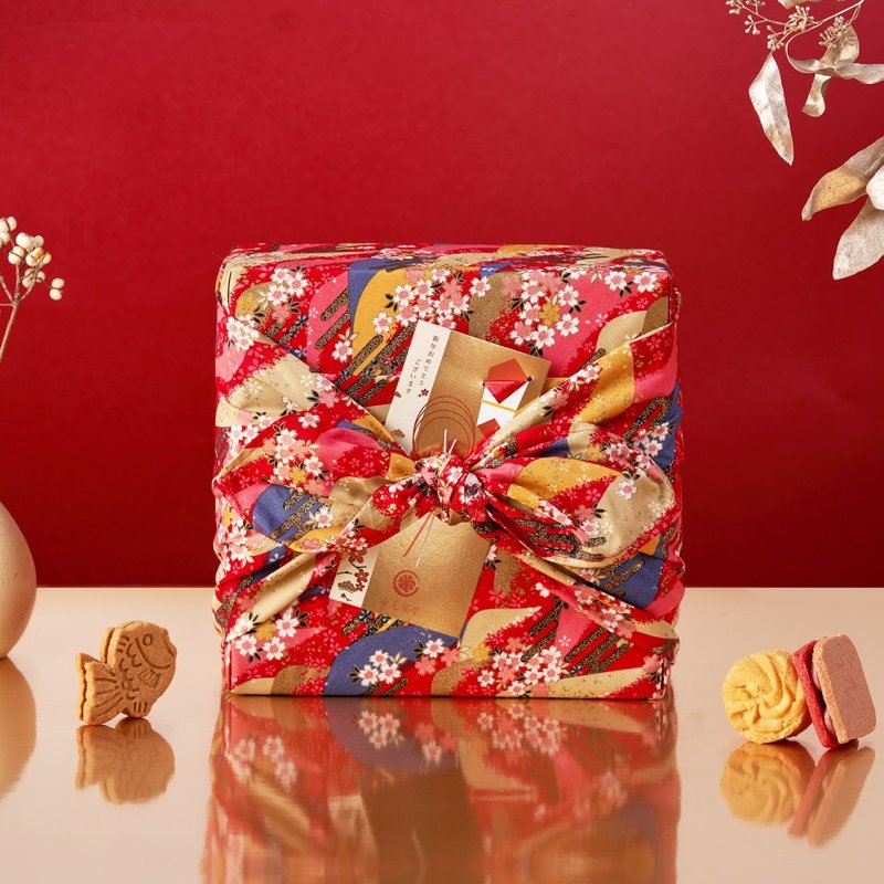 【年节礼盒预购】春岁.曙霞－综合烧菓子风吕敷礼盒 - 手工饼干 - 新鲜食材 