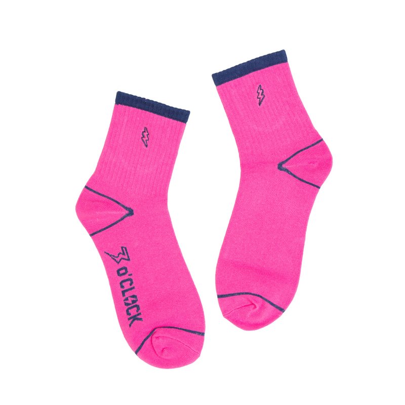 (男女)闪电绣花短筒棉袜-桃 - 袜子 - 棉．麻 红色