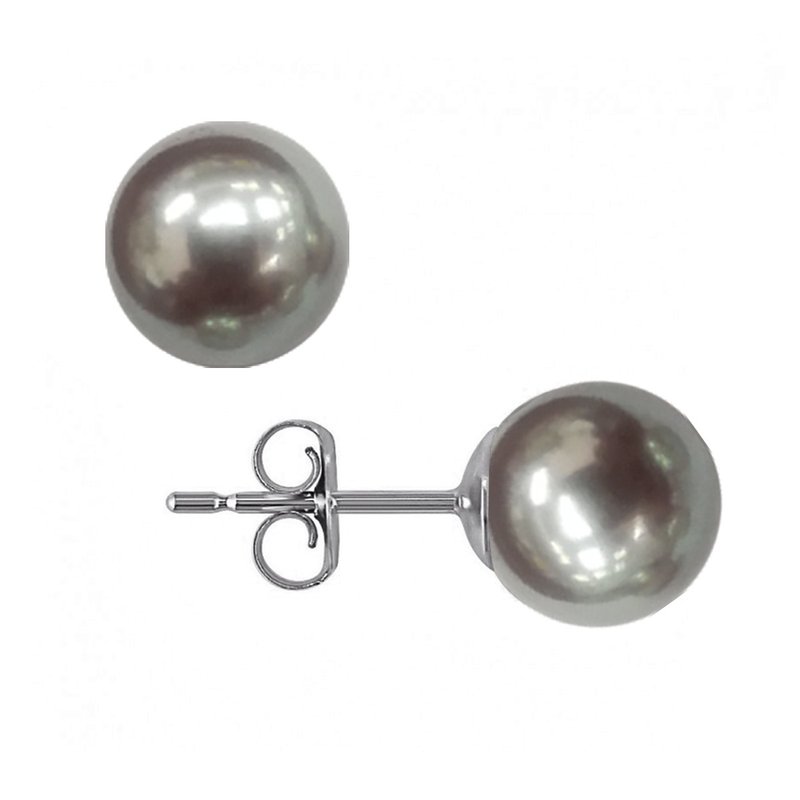 稀有极光天然灰色7-8mm 养殖淡水珍珠配925纯银耳环 - 耳环/耳夹 - 珍珠 灰色