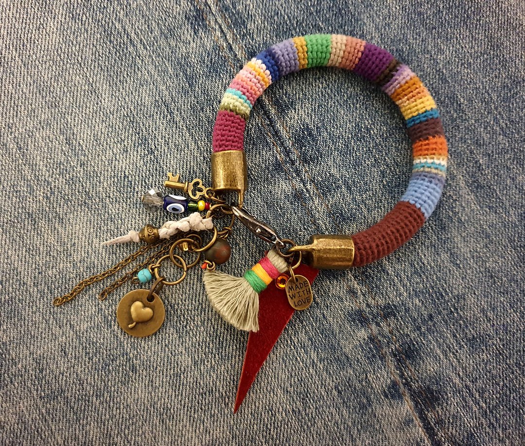 Evil Eye Amulet Bracelet Multicolored Charm Bangle - 手链/手环 - 棉 多色