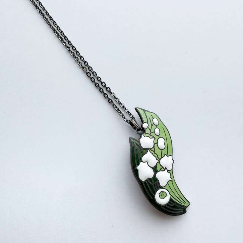 Lily of the valley [Green] Cloisonne pendant Red copper metal cloisonne - 项链 - 玻璃 绿色