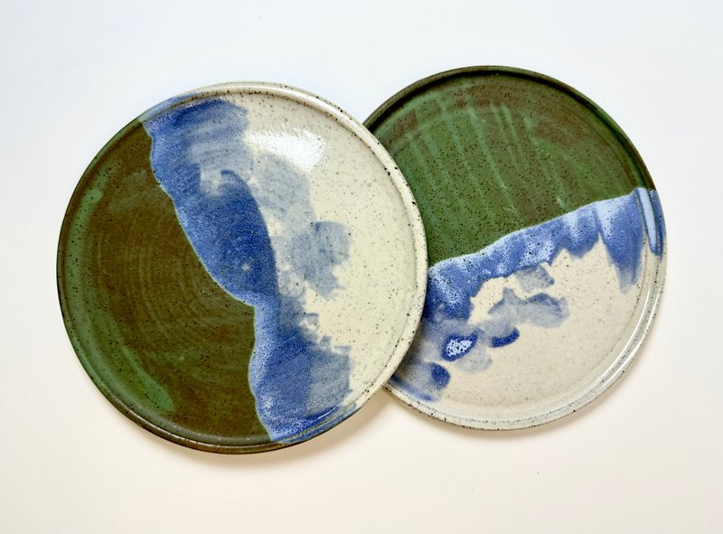 海蓝绿侘寂手工盘 2件 - 盘子/餐盘/盘架 - 陶 多色