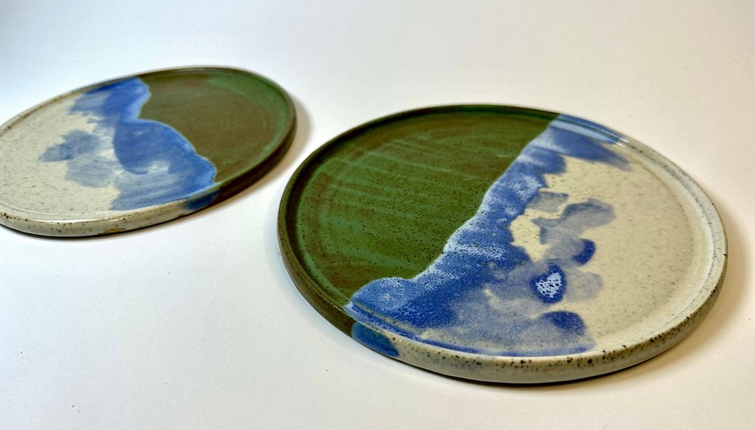Rain Potter・海蓝绿侘寂・澳洲手工陶盘 2 件组・唯一作品 - 盘子/餐盘/盘架 - 陶 多色
