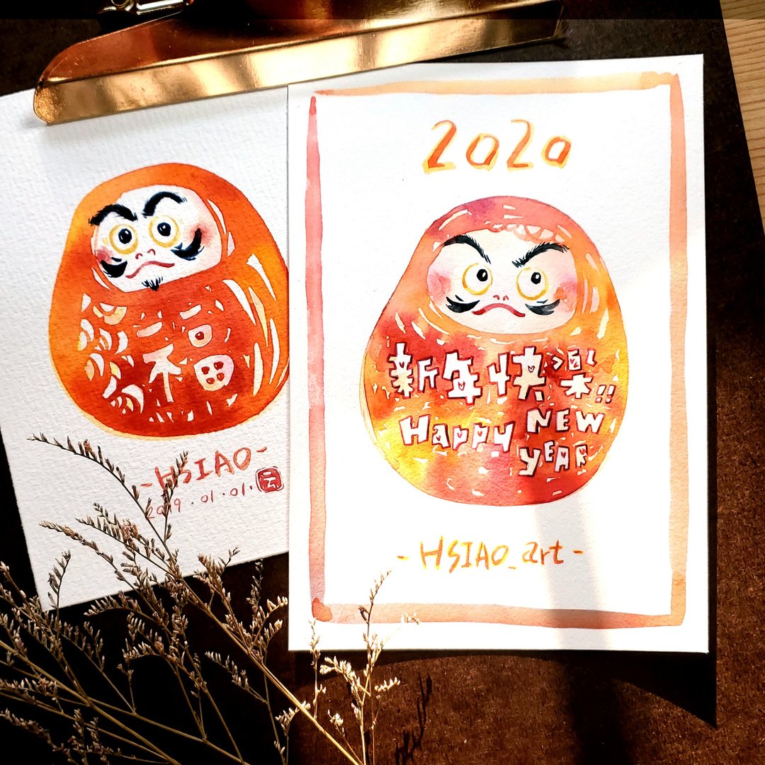 达摩不倒翁-明信片/贺卡/许愿/送礼/装饰 - 订制画像 - 纸 红色