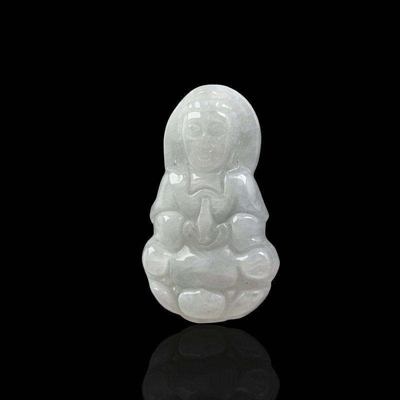 白翡翡翠宝瓶观音菩萨项链 | 天然缅甸玉翡翠A货 | 送礼 - 项链 - 玉石 绿色