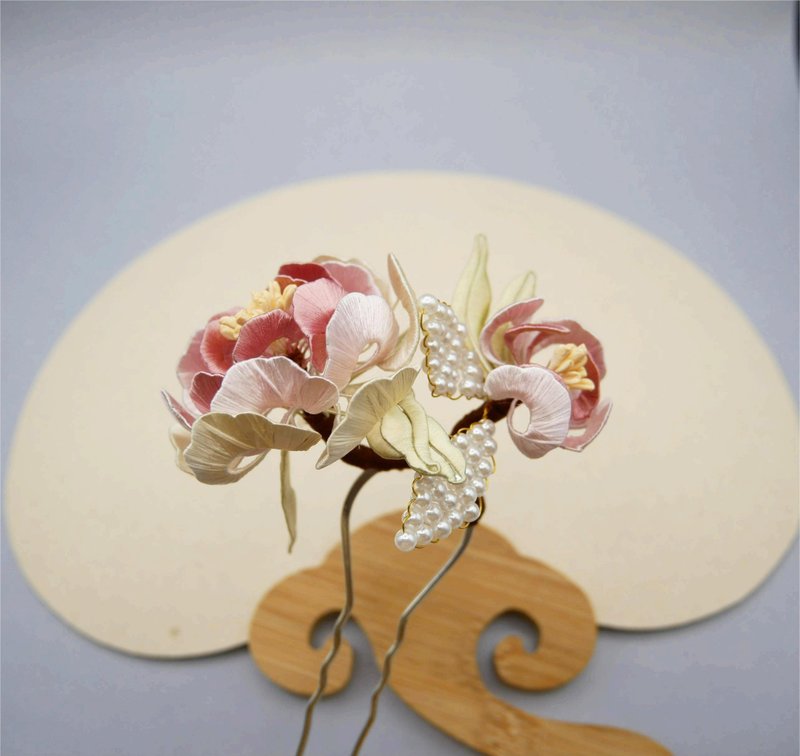 牡丹 缠花发钗发夹发饰发簪配饰古风汉服旗袍新中式  可定制改色 - 发饰 - 绣线 粉红色