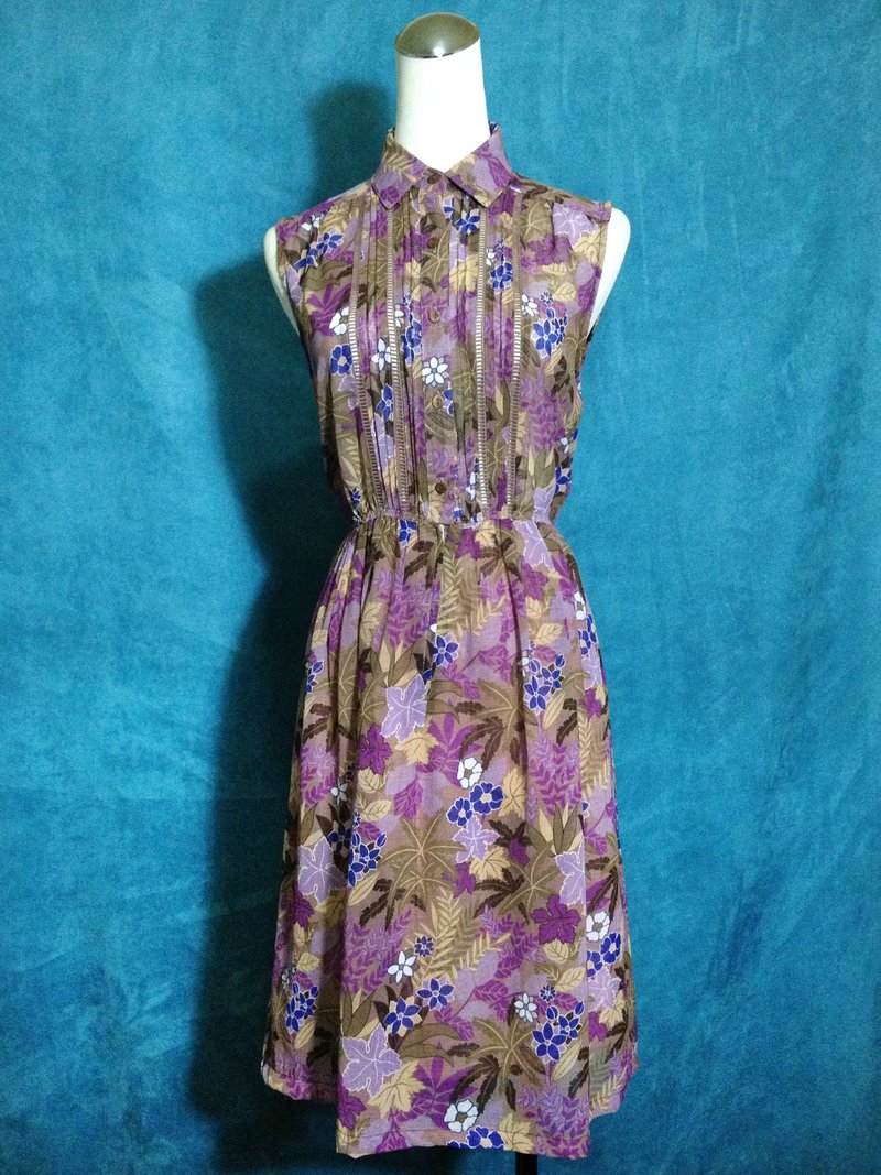 乒乓古着 [ 古着洋装/ 紫色花朵缕空无袖古着洋装 ] 国外带回 VINTAGE - 洋装/连衣裙 - 聚酯纤维 紫色