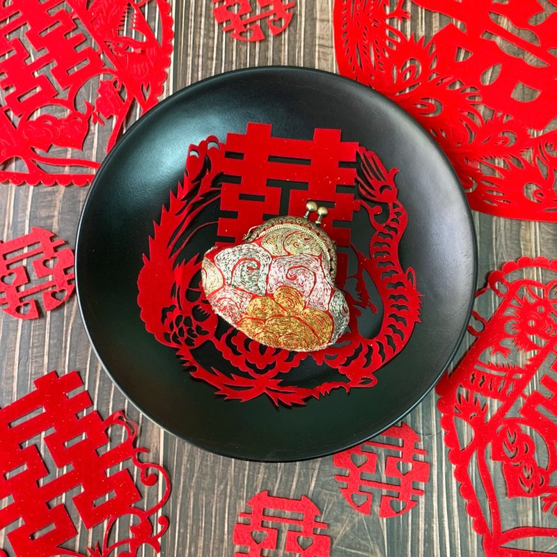 祥云 - 二手裙褂迷你口金包 (只有一个) - 零钱包 - 棉．麻 红色