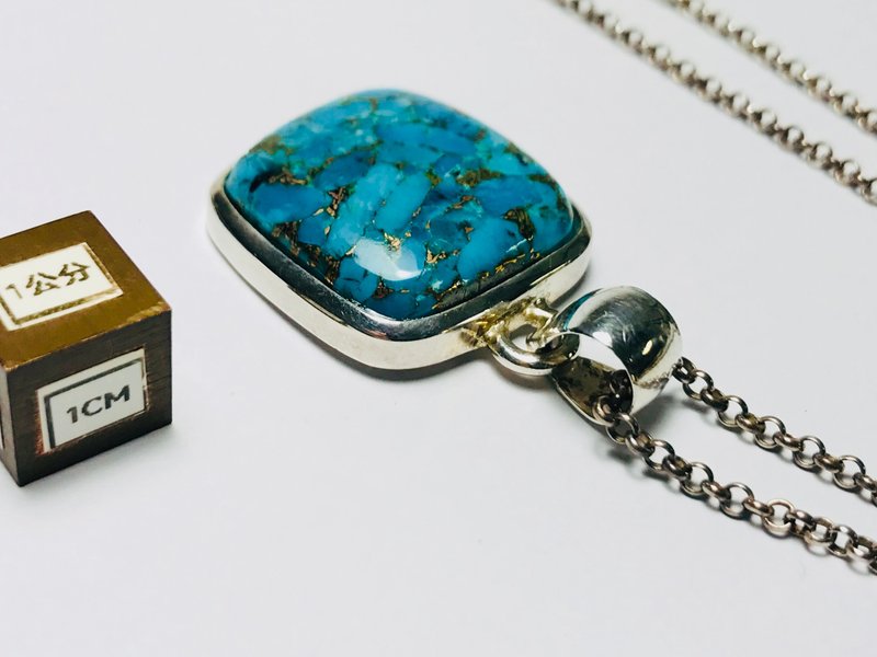 美国金曼绿松石 - 项链 - 纯银 蓝色