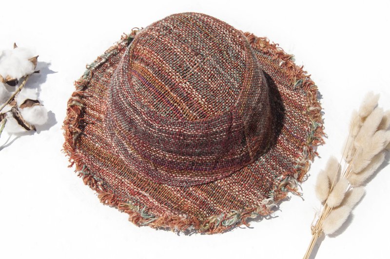 手工编织棉麻帽/编织帽/渔夫帽/草帽/草编帽/登山帽-彩虹色条纹 - 帽子 - 棉．麻 多色