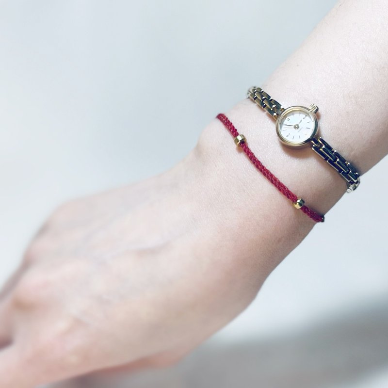 小心机 - 极细深红黄铜珠伸缩绳结编织蜡线手环 极简血红色绕旋 - 手链/手环 - 其他人造纤维 红色