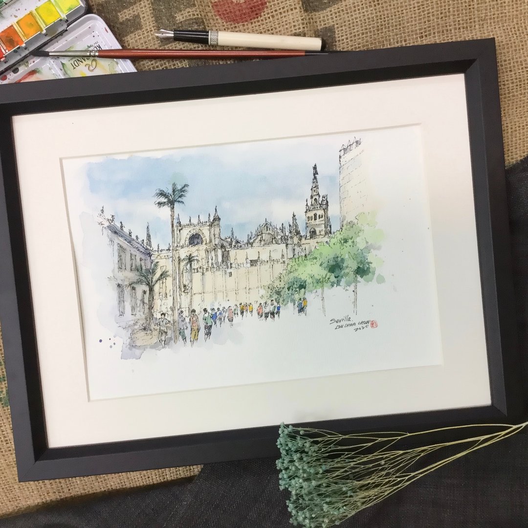 赛哥维亚旧城区/手绘原作/含木框 - 海报/装饰画/版画 - 纸 咖啡色