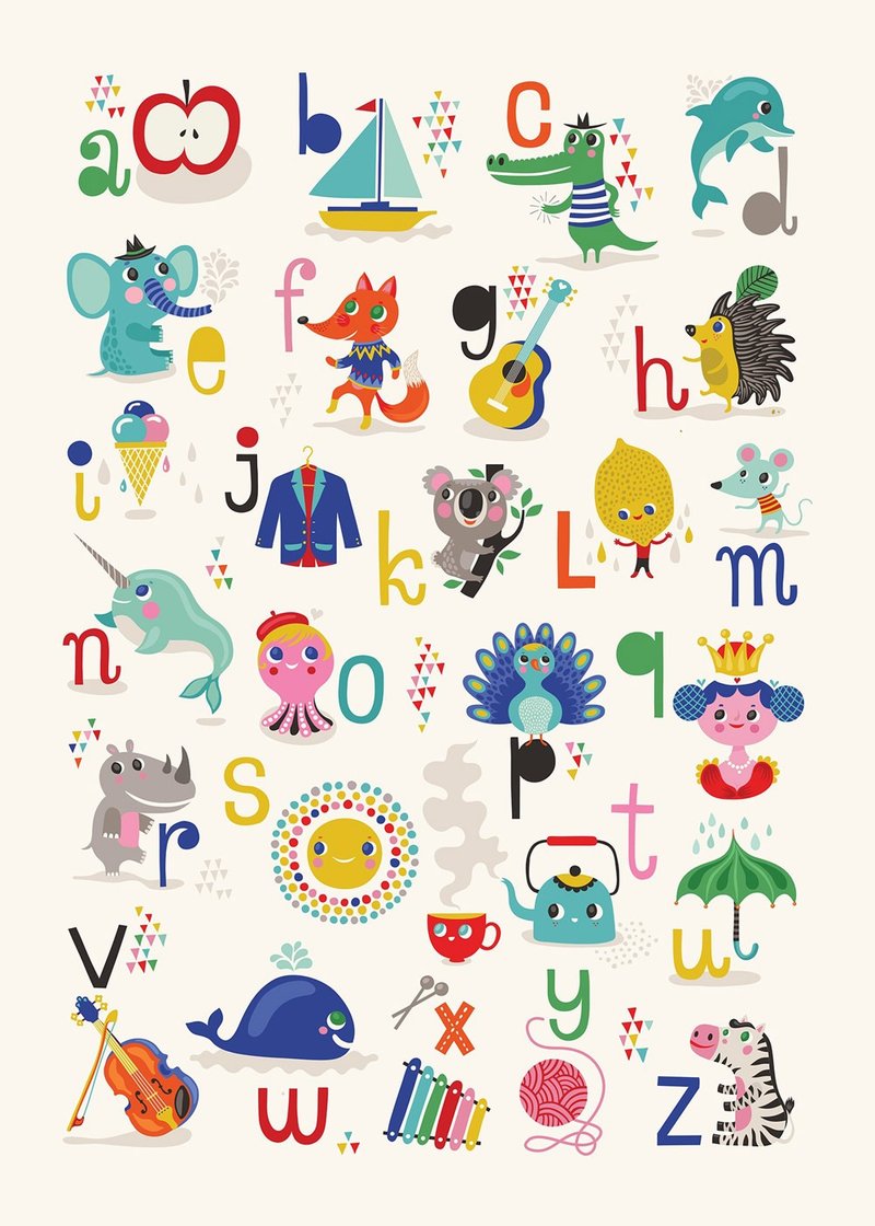 荷兰Petit Monkey ABC字母海报-苹果A~斑马Z(50 x 70 cm) - 卡片/明信片 - 纸 