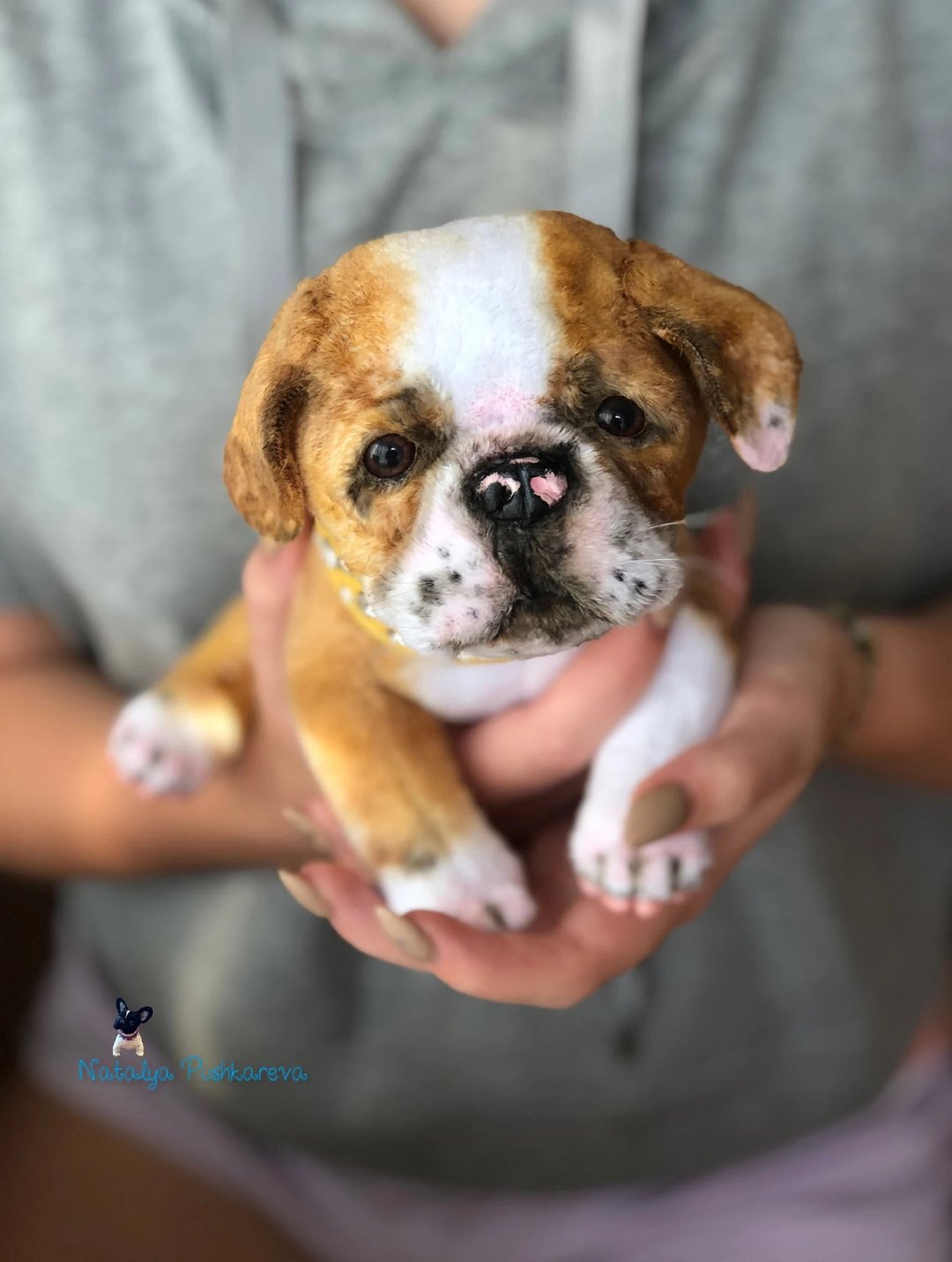 英国斗牛犬小狗 逼真的玩具 毛绒玩具 - 玩偶/公仔 - 聚酯纤维 白色