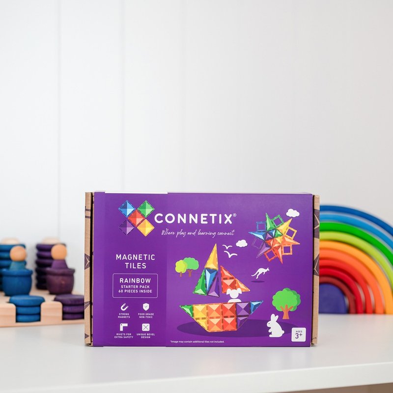 澳洲Connetix彩虹磁力积木-初阶基础组(60pc) - 爬行垫/游戏垫 - 塑料 