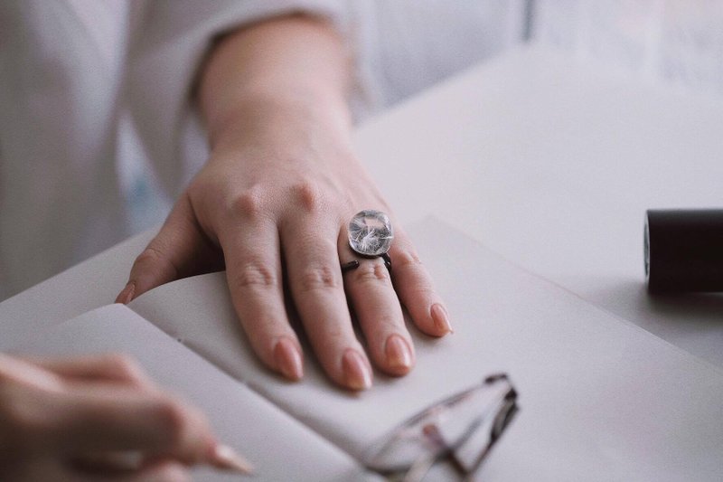 dandelion- Branch ring (Black)(premium) - 戒指 - 植物．花 白色