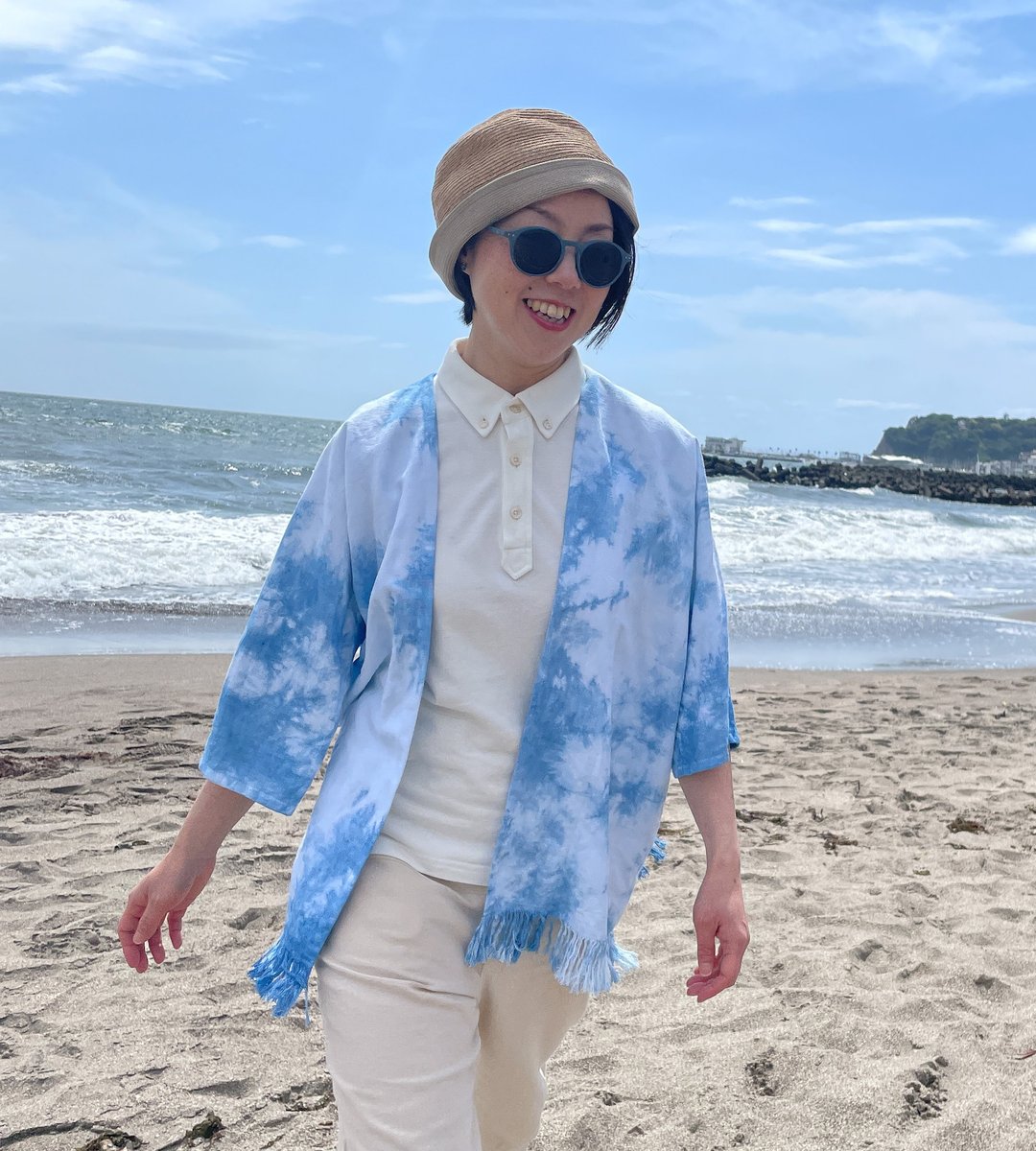 Made in Japan Hand-dyed Indigo Haori Cardigan Haori aizome japanblue Shibori dyed tie-dye In Bloom flower lover - 中性连帽卫衣/T 恤 - 棉．麻 蓝色
