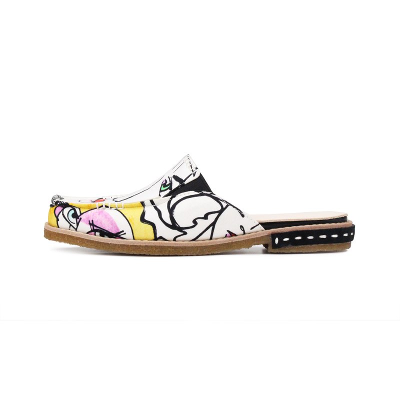 City Walker M1161 White Graffiti slippers - 男女凉鞋 - 棉．麻 白色