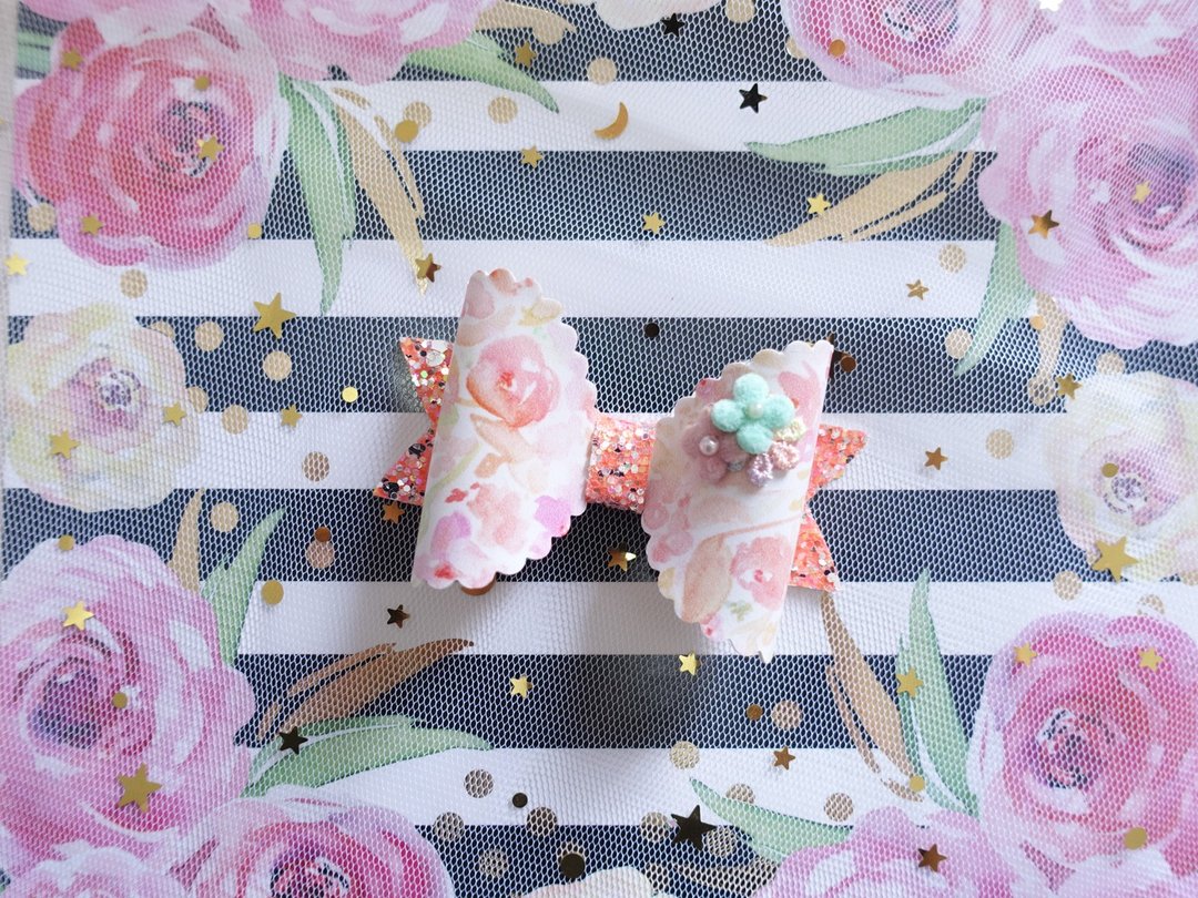 橘色小花立体蝴蝶结发夹 儿童头饰 - 发饰 - 其他材质 