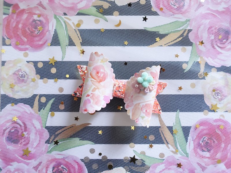 橘色小花立体蝴蝶结发夹 儿童头饰 - 发饰 - 其他材质 