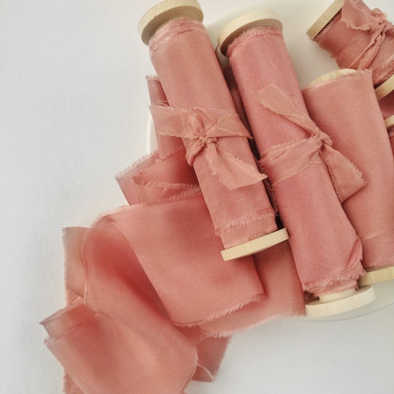 Nectarine Silk Ribbon / Hand Dyed Silk ribbon on Wood Spool - 包装材料 - 丝．绢 橘色