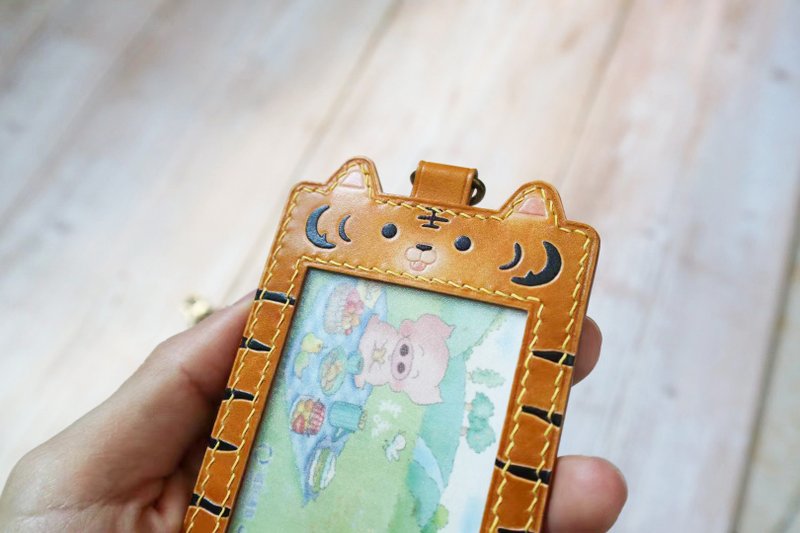 老虎  真皮证件套/识别证卡套 附挂绳 可伸缩 定制化礼物 - 证件套/卡套 - 真皮 橘色