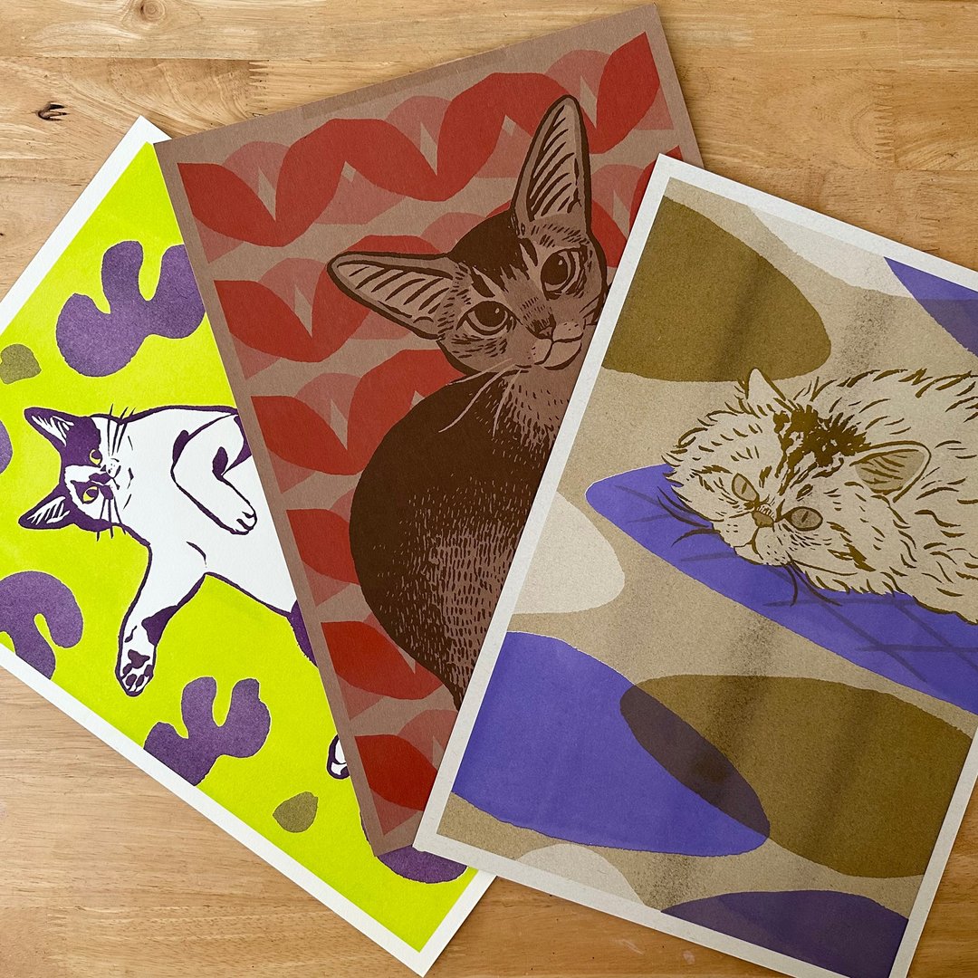 大家的最可爱的猫 孔版印刷 A3海报 B - 海报/装饰画/版画 - 纸 多色