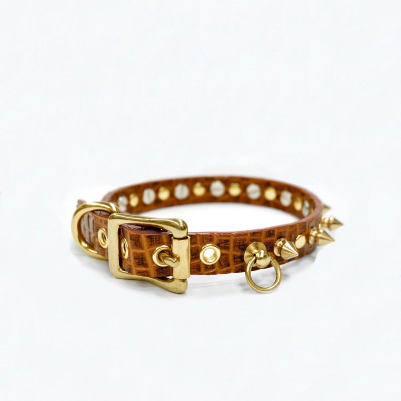 宠物顶级项圈 │名品系列│真皮鳄鱼纹项圈 - 项圈/牵绳 - 真皮 咖啡色