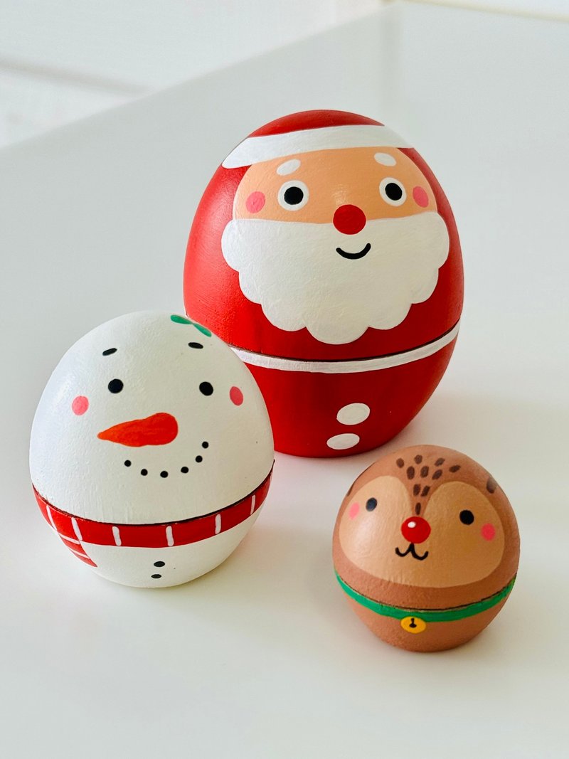 【圣诞礼物】圣诞老人家族 手工木制 交换礼物 疗愈摆设 小木雕 - 摆饰 - 木头 红色