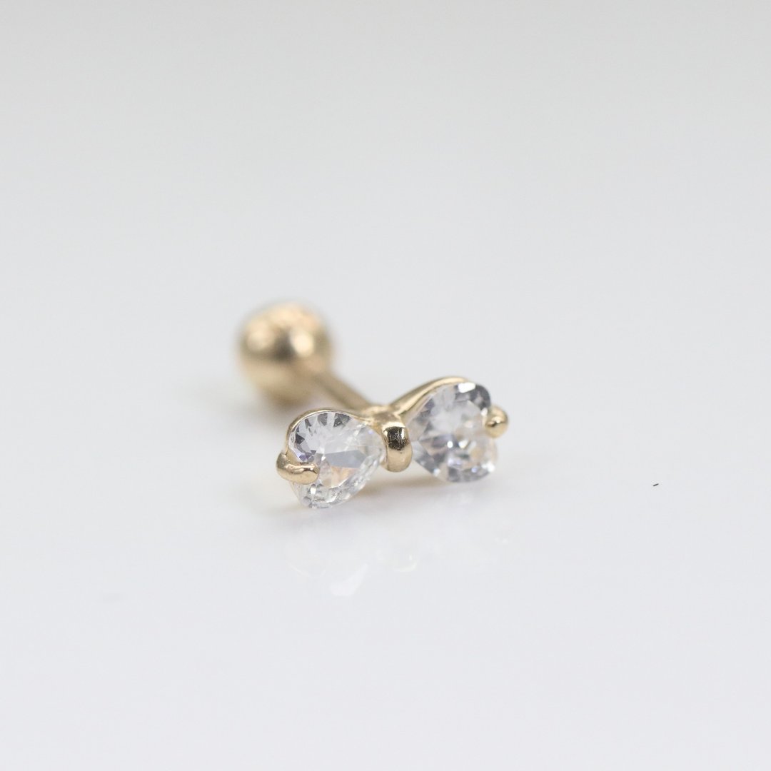 14K 蝴蝶领结锁珠耳环(单个)耳骨 耳窝 不退色 - 耳环/耳夹 - 贵金属 金色