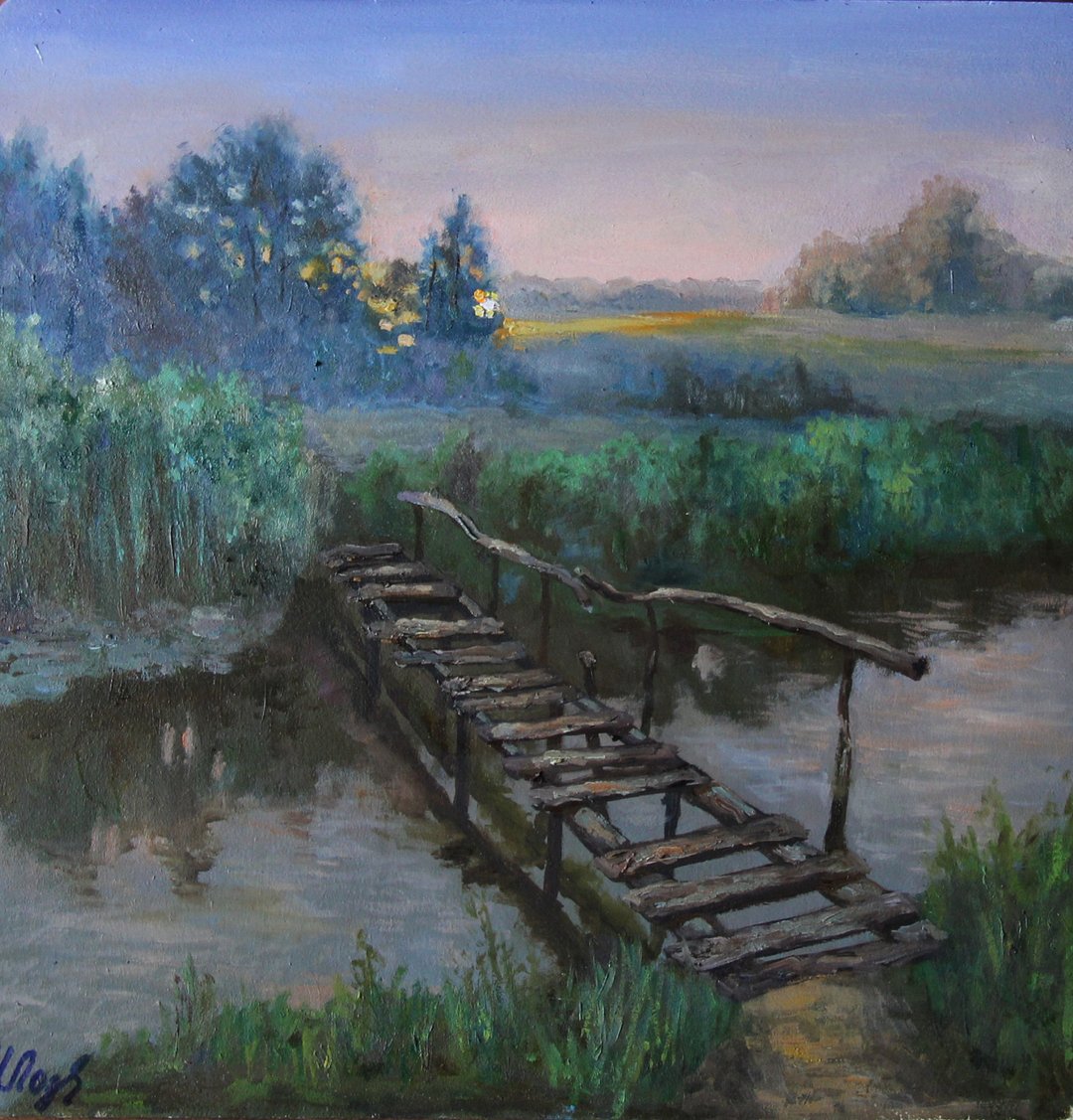 日落绘画风景原创艺术风景桥河艺术品 - 墙贴/壁贴 - 其他材质 多色