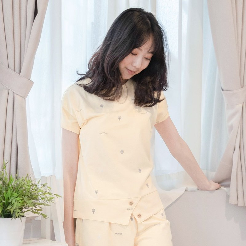 UMORFIL胶原蛋白印花短袖居家服-黄色 - 居家服/睡衣 - 棉．麻 黄色