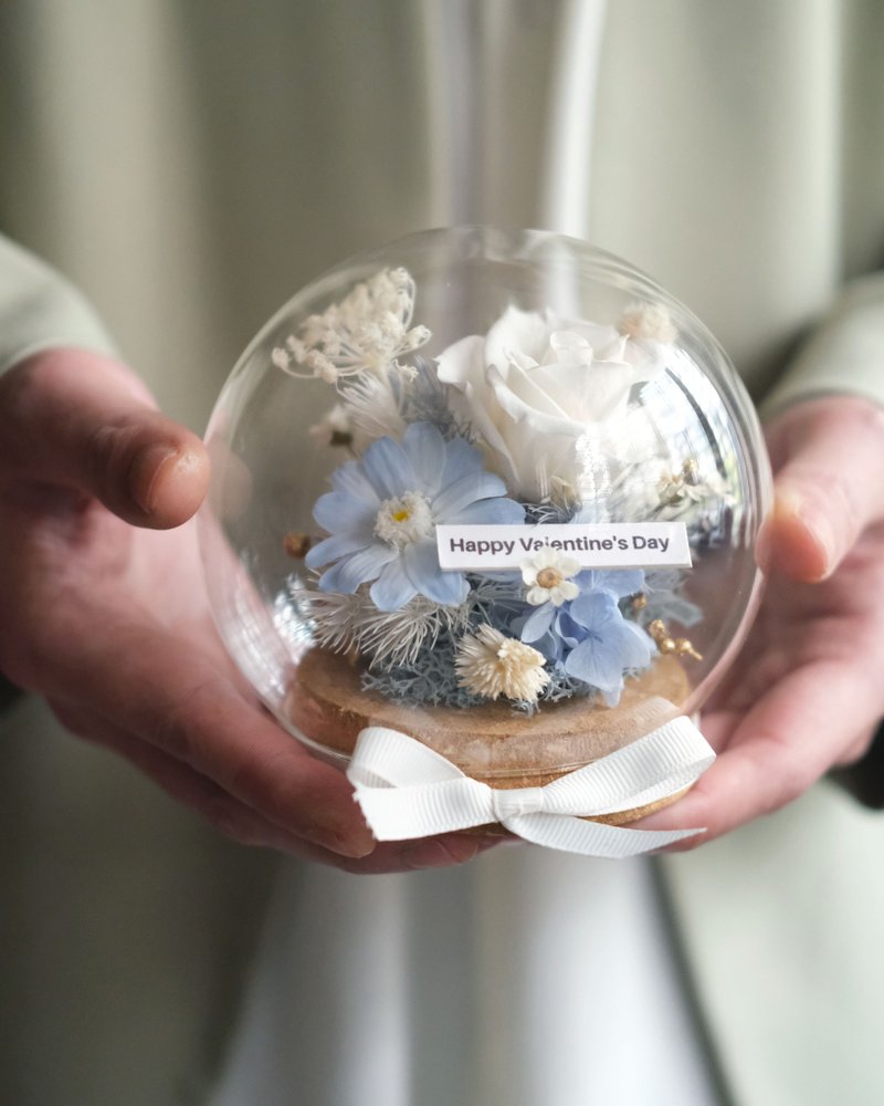 毕业礼物/永生花/干燥花圆球玻璃盅/静谧天空色/生日礼物/刻字 - 干燥花/捧花 - 植物．花 