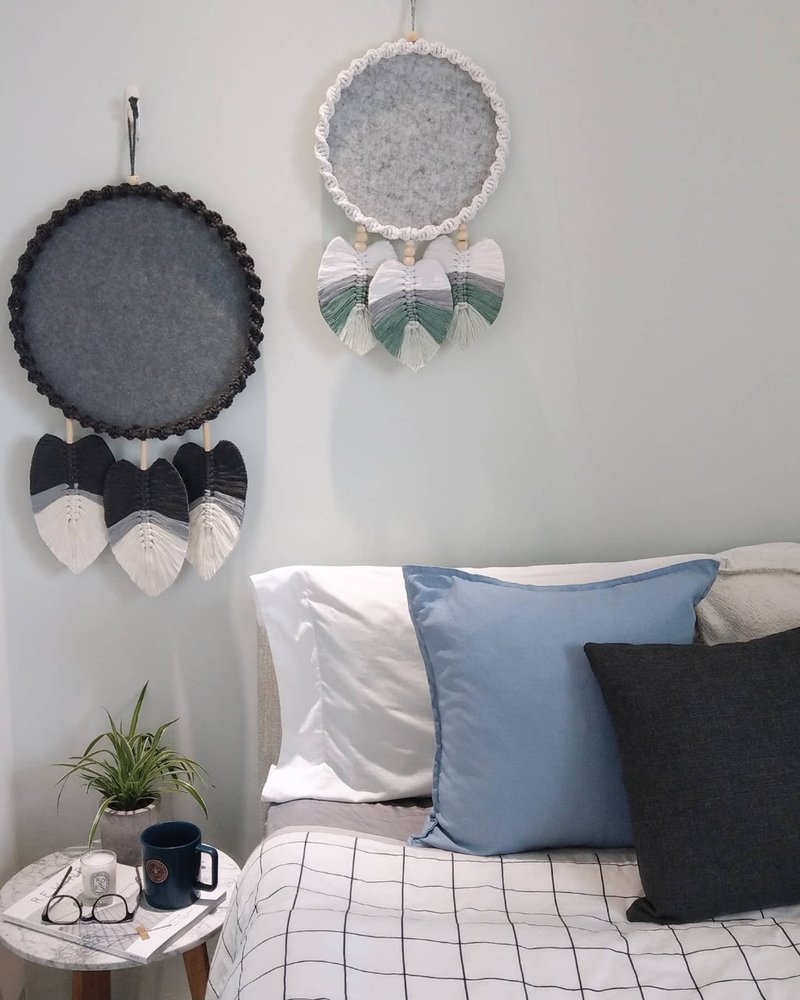 macrame 手工编织 30cm 三叶毛毡挂版/留言板 - 墙贴/壁贴 - 棉．麻 