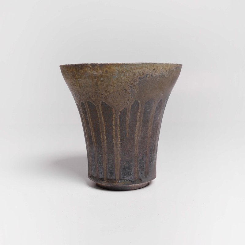 明芽窑 l 柴烧落灰流釉花器 花瓶 陶艺品 H5 - 花瓶/陶器 - 陶 咖啡色