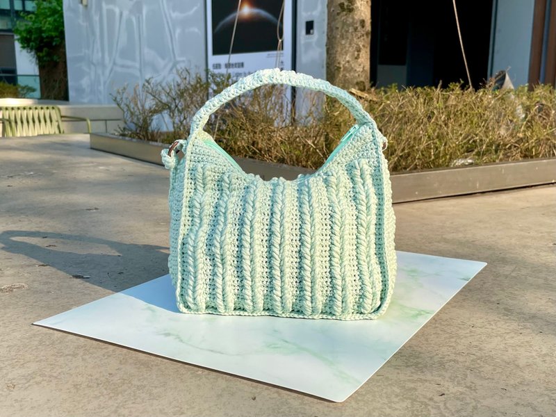 棉绳编织迷你手挽斜背小包贝壳包 - 侧背包/斜挎包 - 棉．麻 绿色