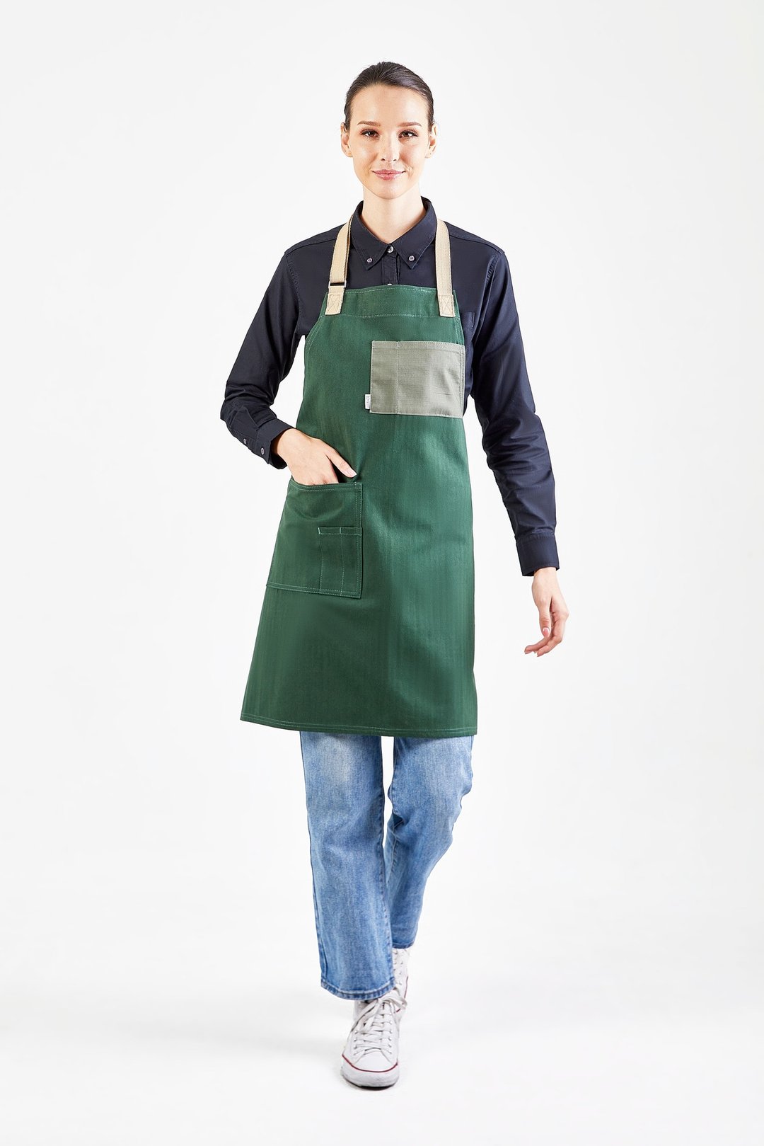 PEBBLE APRON - （松绿色、深绿色）工作服、制服 - 围裙 - 棉 绿色