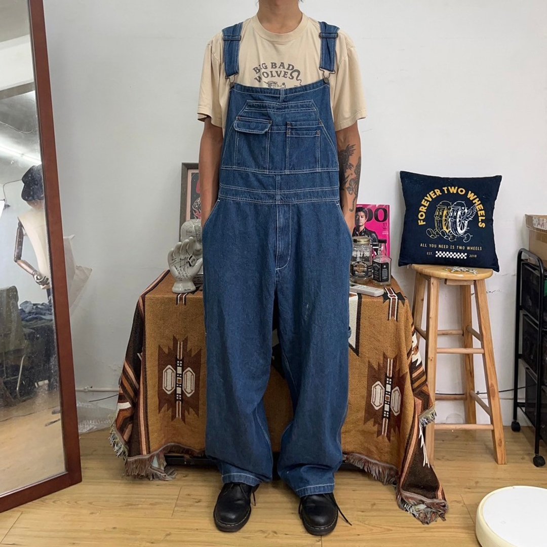 BRAZOS 牛仔 丹宁 吊带裤 古着 overalls 二手 - 男士长裤 - 棉．麻 蓝色