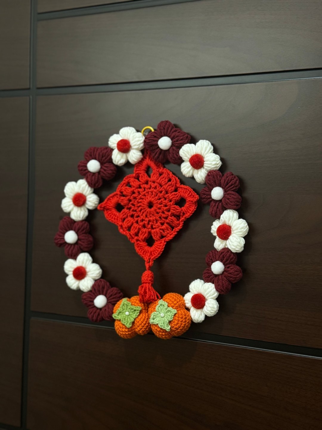【过年/春节装饰】新年挂饰 好柿发生花圈 - 摆饰 - 棉 红色