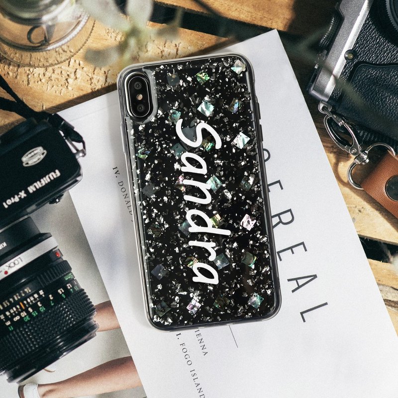 iPhoneXS/XR/max/11Pro/SE2定制化人名奢华天然贝壳金银箔手机壳 - 手机壳/手机套 - 塑料 金色