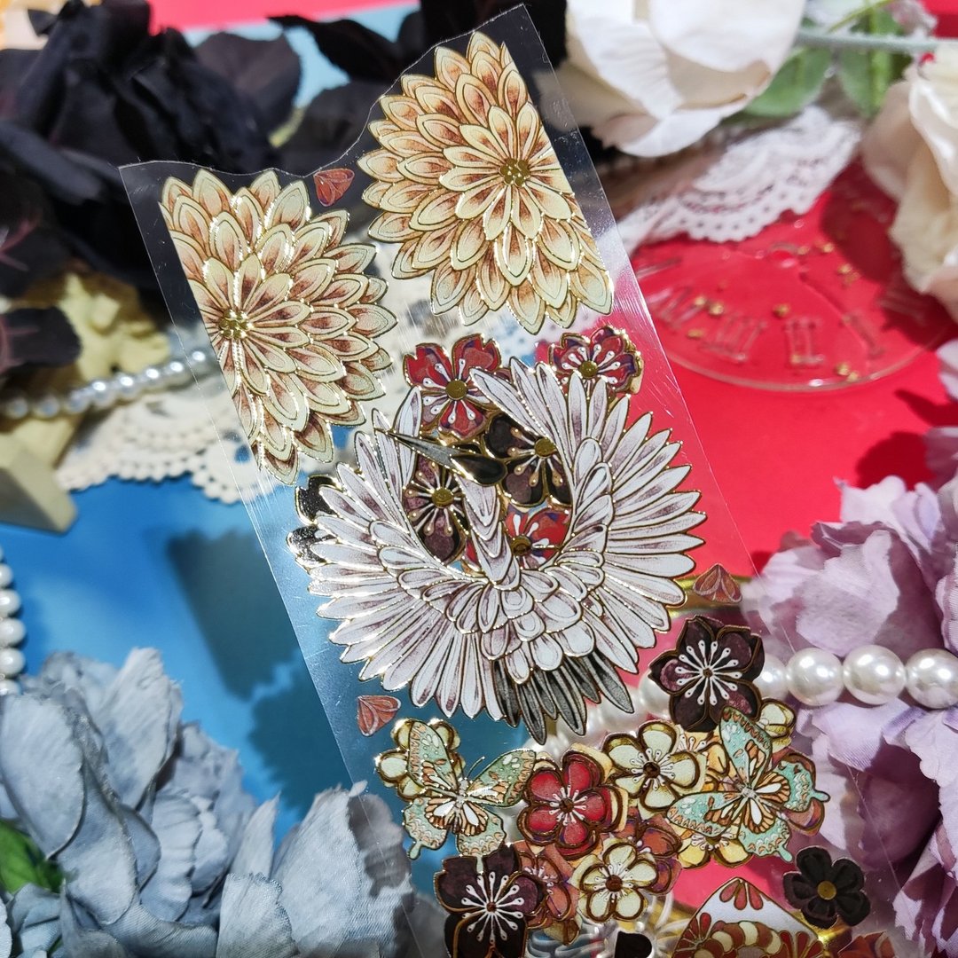 千花结暗 花朵 纸鹤 和纸胶带 PET 10米卷 手帐咕卡装饰 熊口组 - 纸胶带 - 其他材质 多色