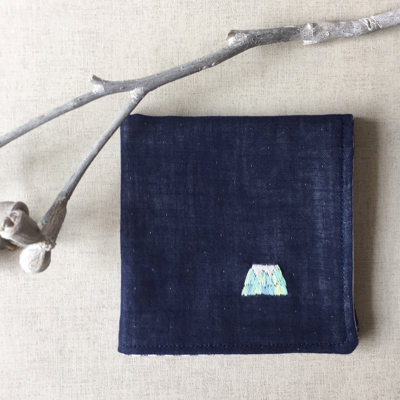 NEW 手刺繍入り4重ガーゼハンカチ ふじさんグリーン 受注制作 - 其他 - 棉．麻 蓝色