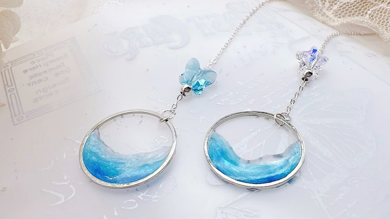 相遇 施华洛世奇水晶 日本滴胶  海洋 气质 耳环 可改夹 双戴式 - 耳环/耳夹 - 其他材质 蓝色