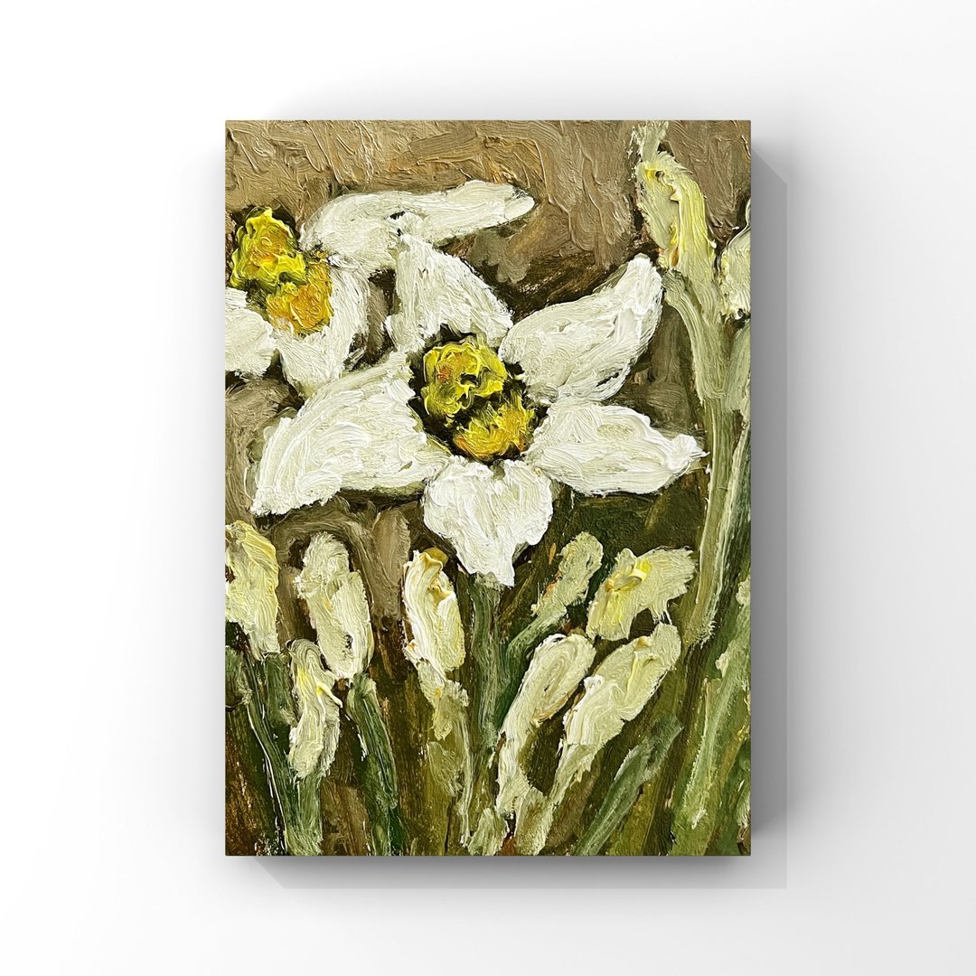 水仙花油画水仙花艺术原创印象派花卉艺术品 - 海报/装饰画/版画 - 其他材质 卡其色