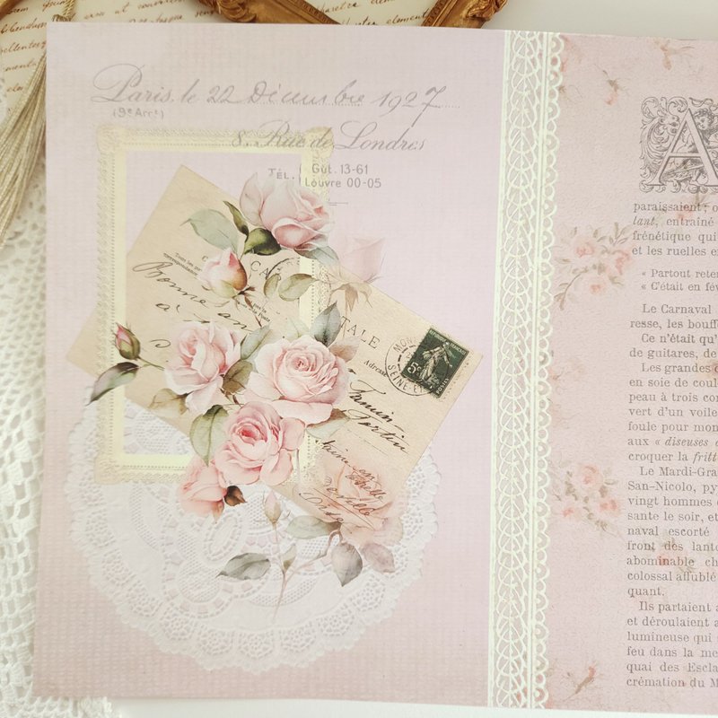 粉色玫瑰 设计纸 1 - 便条纸/标签贴 - 纸 粉红色